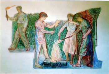Cleis Ugo, Junge Fackelträger,  Wandbild,1957.jpg